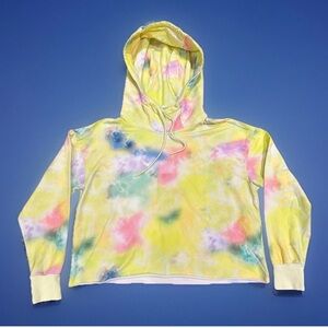 ALICE + OLIVIA Niki Tie Dye Funnel Neck Cropped Hoodie Small S
